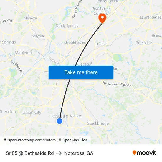 Sr 85 @ Bethsaida Rd to Norcross, GA map