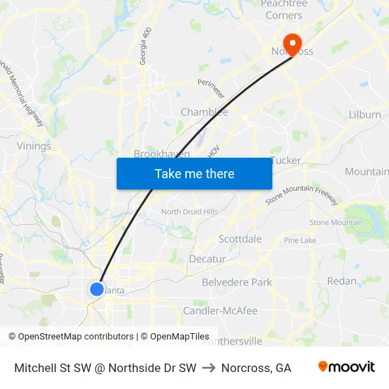 Mitchell St SW @ Northside Dr SW to Norcross, GA map