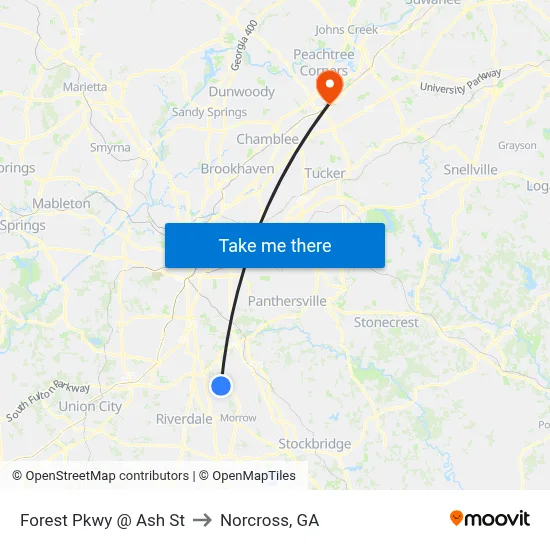 Forest Pkwy @ Ash St to Norcross, GA map