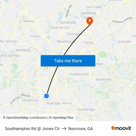 Southampton Rd @ Jones Cir to Norcross, GA map