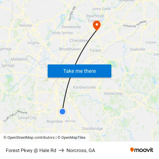 Forest Pkwy @ Hale Rd to Norcross, GA map