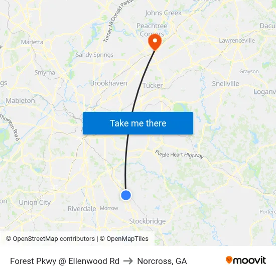 Forest Pkwy @ Ellenwood Rd to Norcross, GA map