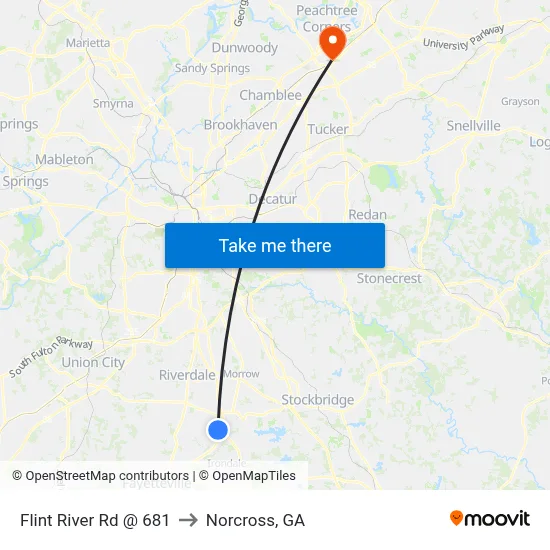 Flint River Rd @ 681 to Norcross, GA map