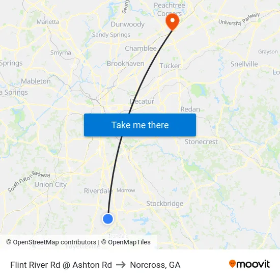 Flint River Rd @ Ashton Rd to Norcross, GA map