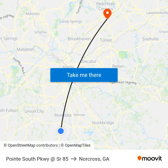 Pointe South Pkwy @ Sr 85 to Norcross, GA map