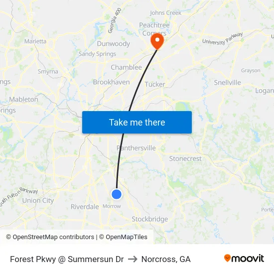 Forest Pkwy @ Summersun Dr to Norcross, GA map