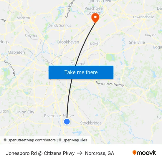 Jonesboro Rd @ Citizens Pkwy to Norcross, GA map