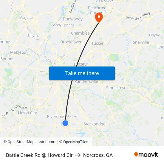 Battle Creek Rd @ Howard Cir to Norcross, GA map