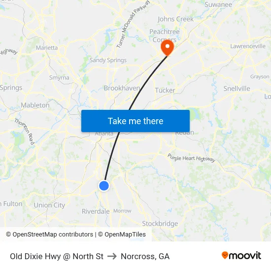 Old Dixie Hwy @ North St to Norcross, GA map