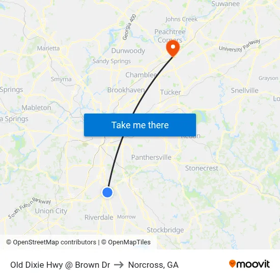 Old Dixie Hwy @ Brown Dr to Norcross, GA map