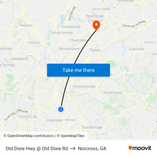 Old Dixie Hwy @ Old Dixie Rd to Norcross, GA map