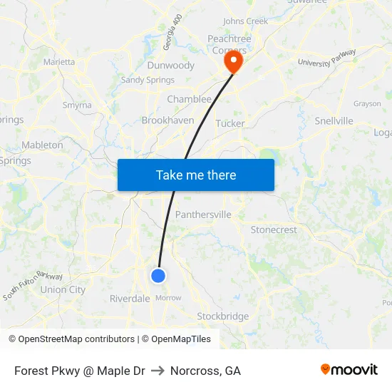 Forest Pkwy @ Maple Dr to Norcross, GA map
