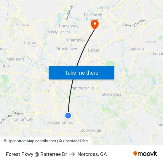 Forest Pkwy @ Ratterree Dr to Norcross, GA map