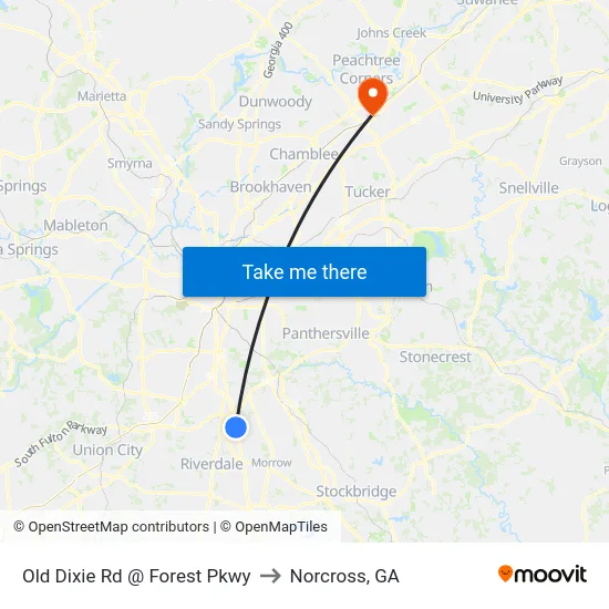 Old Dixie Rd @ Forest Pkwy to Norcross, GA map