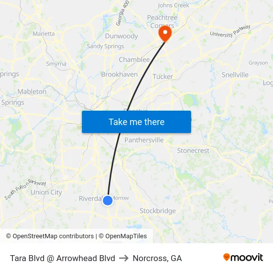 Tara Blvd @ Arrowhead Blvd to Norcross, GA map
