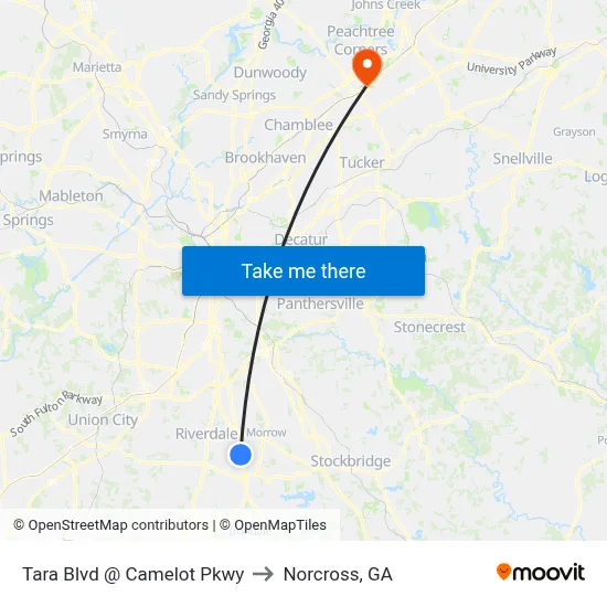 Tara Blvd @ Camelot Pkwy to Norcross, GA map
