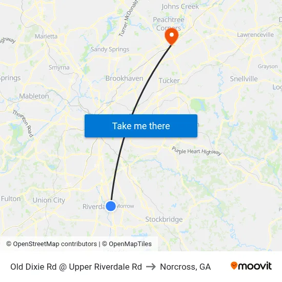 Old Dixie Rd @ Upper Riverdale Rd to Norcross, GA map
