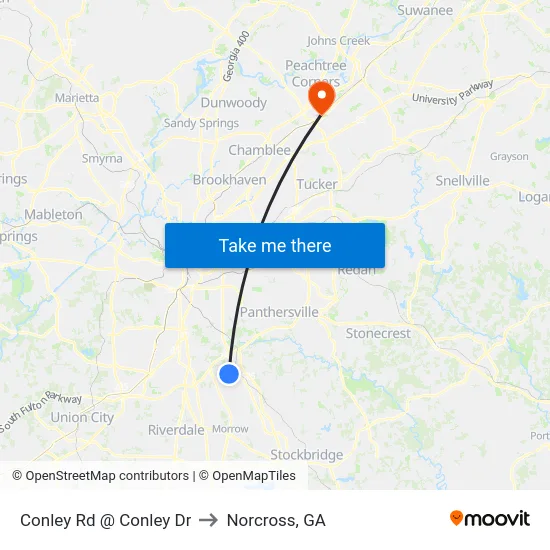 Conley Rd @ Conley Dr to Norcross, GA map