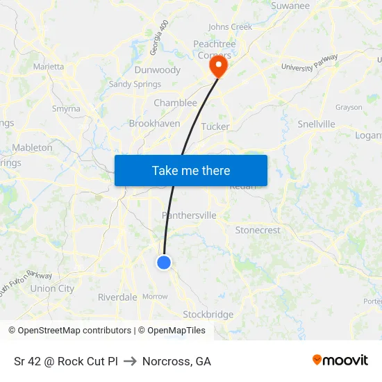 Sr 42 @ Rock Cut Pl to Norcross, GA map
