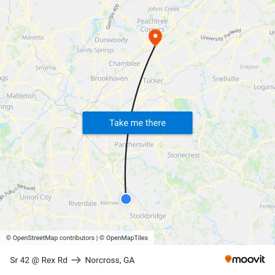 Sr 42 @ Rex Rd to Norcross, GA map