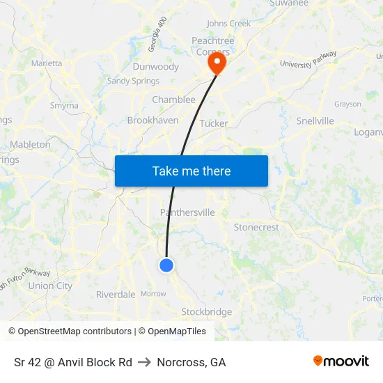 Sr 42 @ Anvil Block Rd to Norcross, GA map