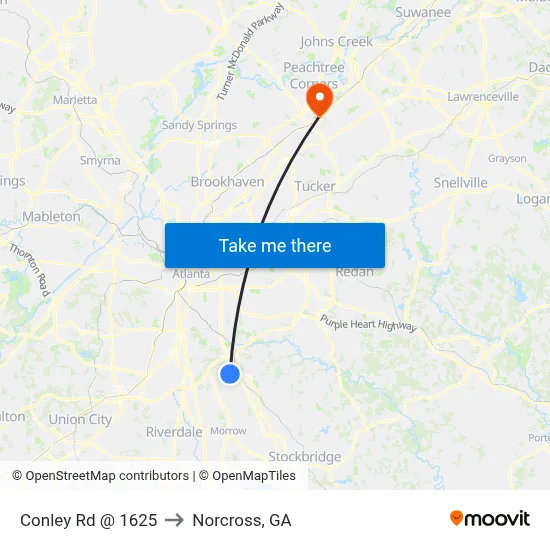 Conley Rd @ 1625 to Norcross, GA map