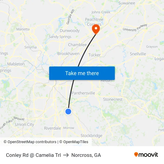 Conley Rd @ Camelia Trl to Norcross, GA map