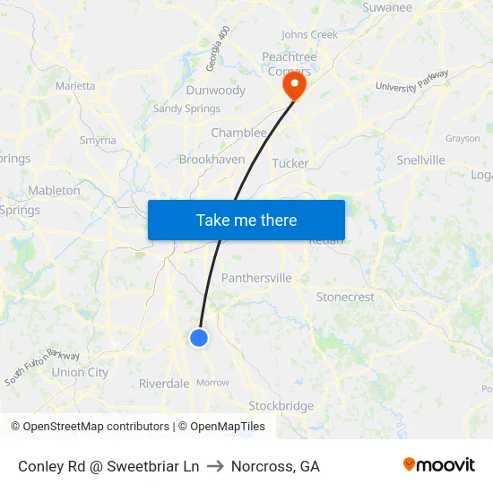 Conley Rd @ Sweetbriar Ln to Norcross, GA map