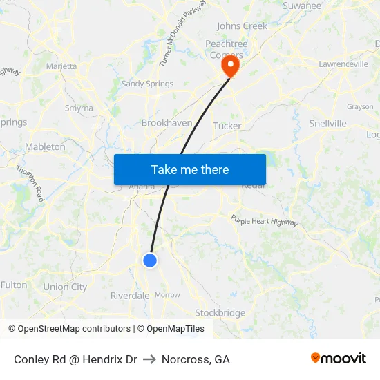 Conley Rd @ Hendrix Dr to Norcross, GA map