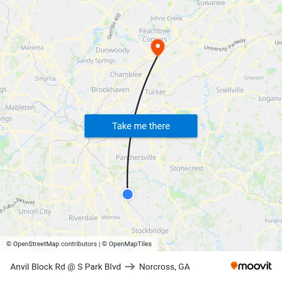 Anvil Block Rd @ S Park Blvd to Norcross, GA map