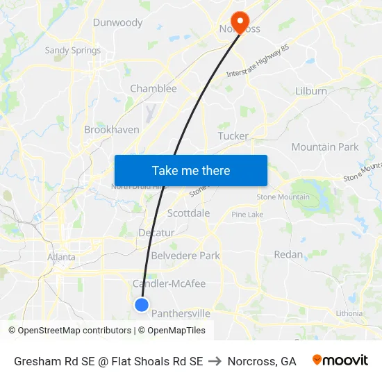 Gresham Rd SE @ Flat Shoals Rd SE to Norcross, GA map