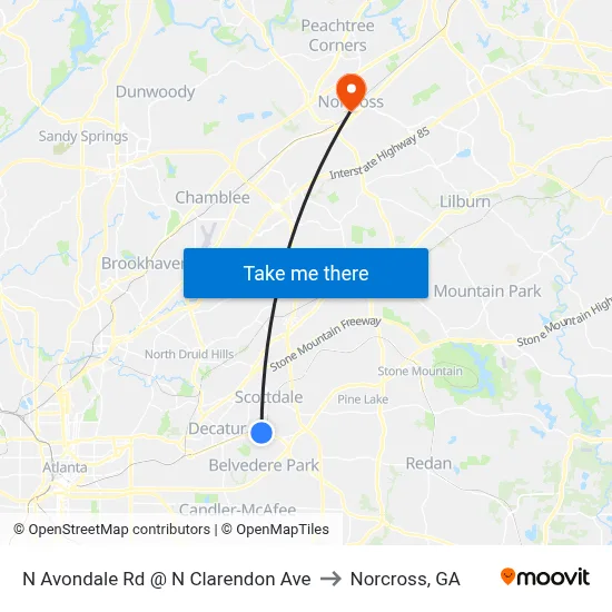 N Avondale Rd @ N Clarendon Ave to Norcross, GA map