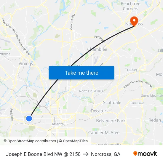 Joseph E Boone Blvd NW @ 2150 to Norcross, GA map