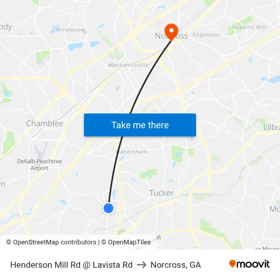 Henderson Mill Rd @ Lavista Rd to Norcross, GA map
