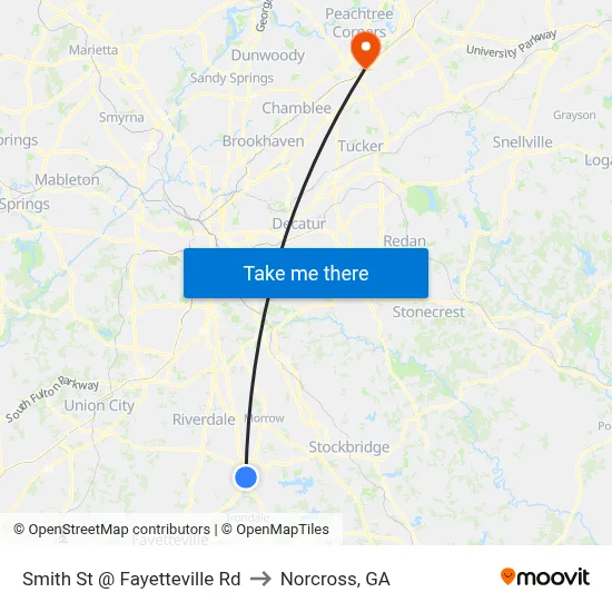 Smith St @ Fayetteville Rd to Norcross, GA map