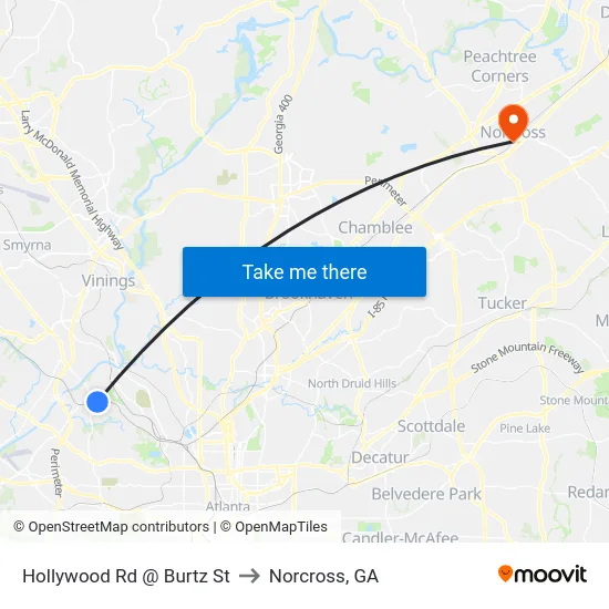 Hollywood Rd @ Burtz St to Norcross, GA map