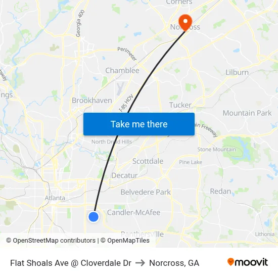 Flat Shoals Ave @ Cloverdale Dr to Norcross, GA map