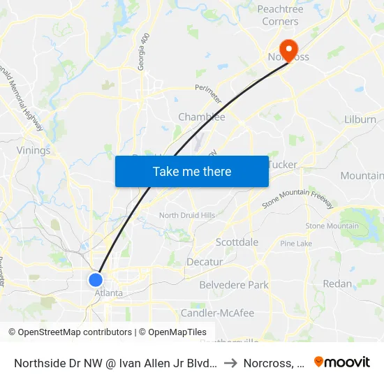Northside Dr NW @ Ivan Allen Jr Blvd NW to Norcross, GA map