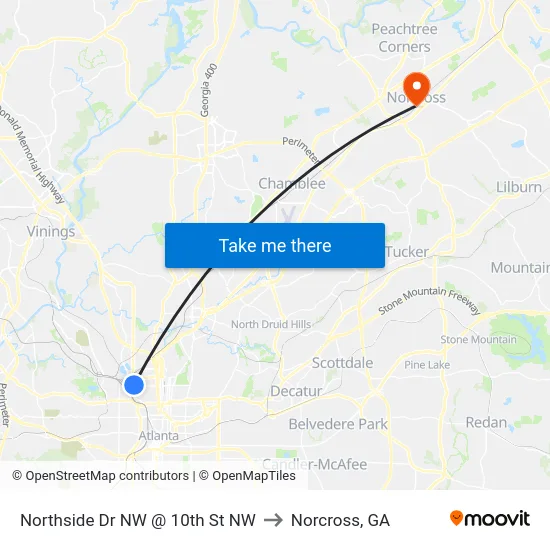 Northside Dr NW @ 10th St NW to Norcross, GA map