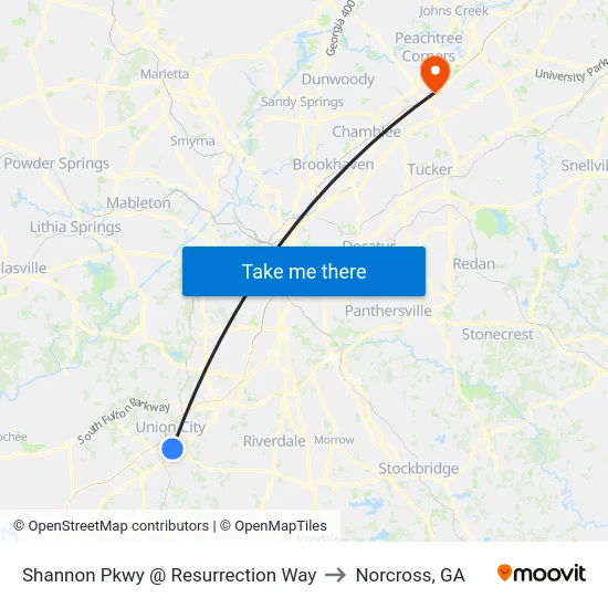 Shannon Pkwy @ Resurrection Way to Norcross, GA map