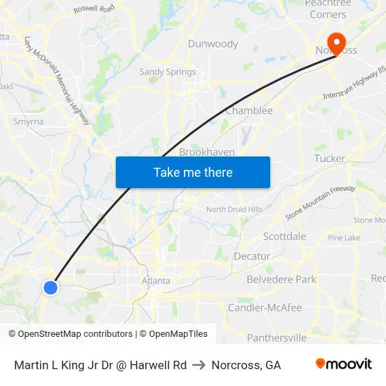 Martin L King Jr Dr @ Harwell Rd to Norcross, GA map