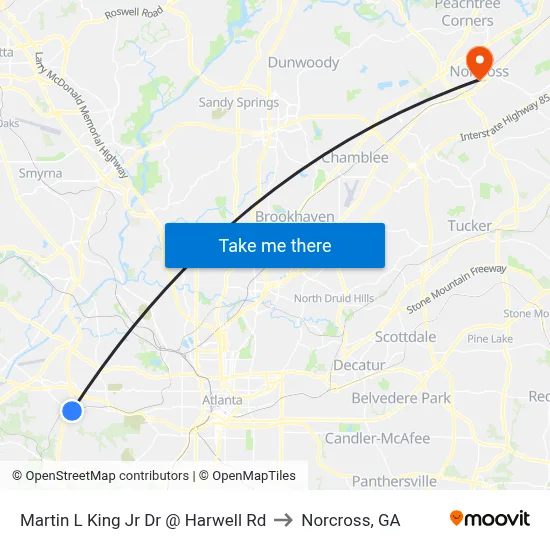 Martin L King Jr Dr @ Harwell Rd to Norcross, GA map