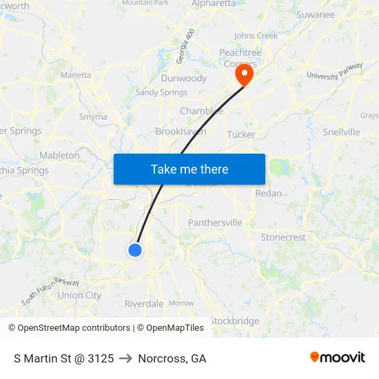 S Martin St @ 3125 to Norcross, GA map