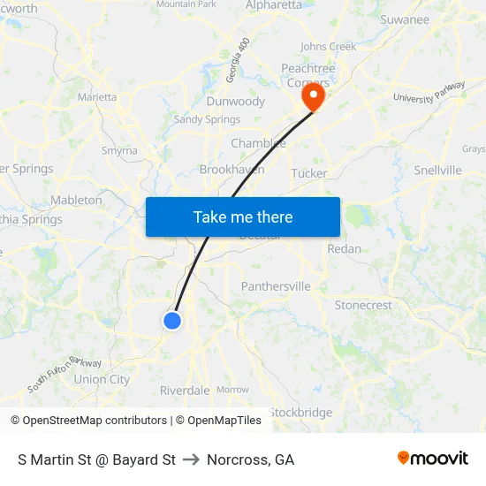 S Martin St @ Bayard St to Norcross, GA map