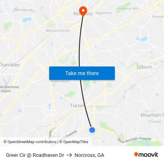Greer Cir @ Roadhaven Dr to Norcross, GA map