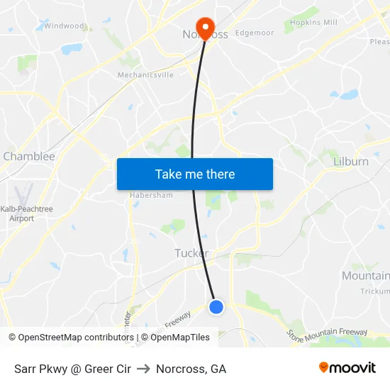 Sarr Pkwy @ Greer Cir to Norcross, GA map