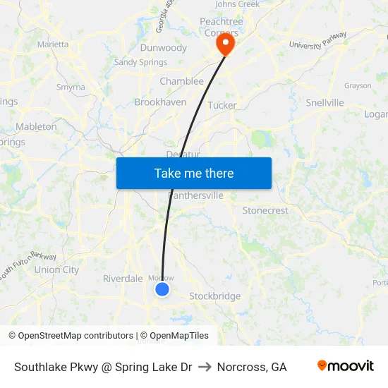 Southlake Pkwy @ Spring Lake Dr to Norcross, GA map