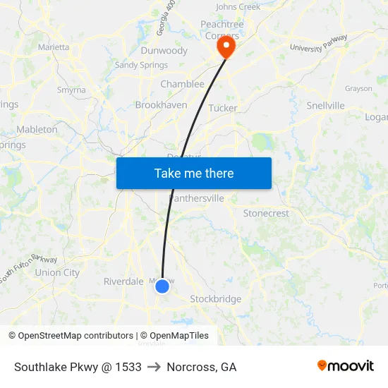 Southlake Pkwy @ 1533 to Norcross, GA map