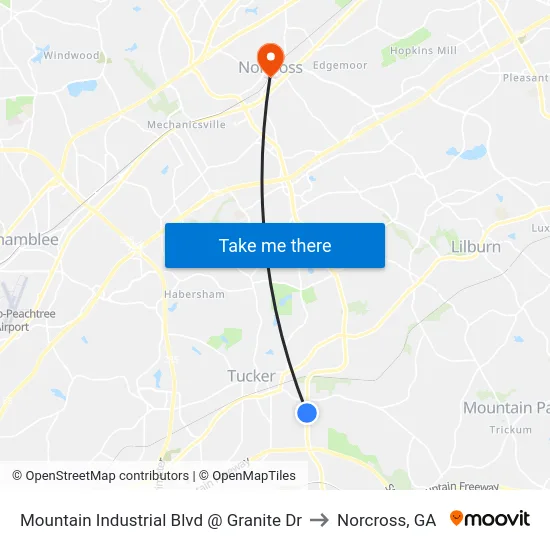 Mountain Industrial Blvd @ Granite Dr to Norcross, GA map