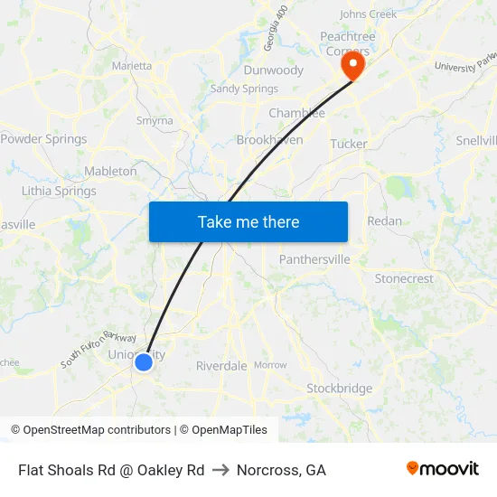 Flat Shoals Rd @ Oakley Rd to Norcross, GA map